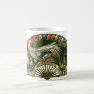 Osterhasen mit Hühnern, Vintage Art Nouveau Kaffeetasse