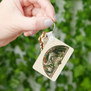 Osterhasen mit Hühnern, Vintage Art Nouveau Schlüsselanhänger