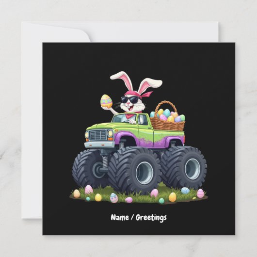Osterhasen-Monstertruck-Eier Kinder Einladung (Vorderseite)