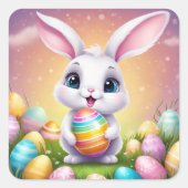 Osterhasen Niedliche Blumenaufkleber in Frühlingsf Quadratischer Aufkleber (Vorderseite)