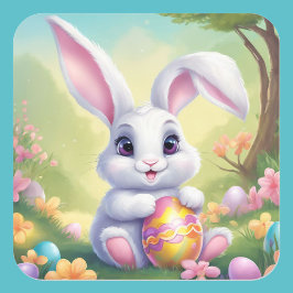 Osterhasen Niedliche Blumenaufkleber in Frühlingsf Quadratischer Aufkleber