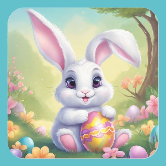 Osterhasen Niedliche Blumenaufkleber in Frühlingsf Quadratischer Aufkleber