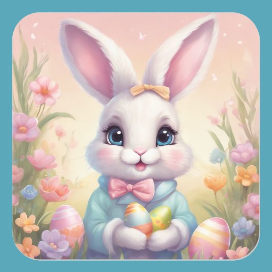 Osterhasen Niedliche Blumenaufkleber in Frühlingsf Quadratischer Aufkleber