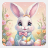 Osterhasen Niedliche Blumenaufkleber in Frühlingsf Quadratischer Aufkleber (Vorderseite)