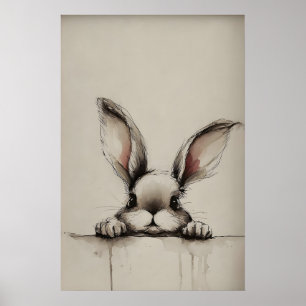 Osterhasen-Ohren-Druck, Vintage-Rustikal-Kaninchen Poster