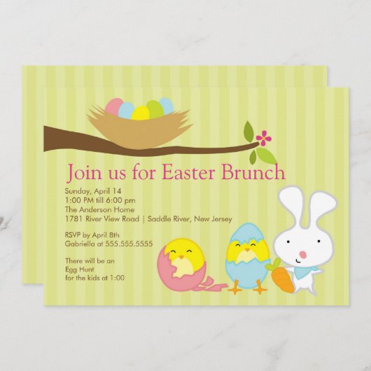 Osterhasen Osterbrunch Party Einladung (Vorne/Hinten)