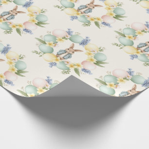 Osterhasen-Osterei-Blumenkranz-Pastell-Design Geschenkpapier