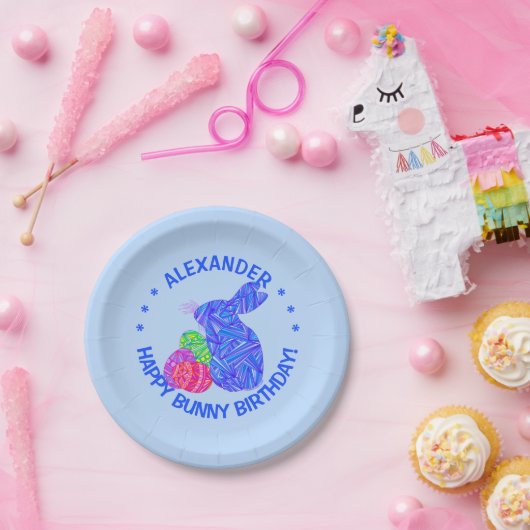 Osterhasen-Ostern Z blaues Themed Pappteller (Party)