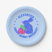 Osterhasen-Ostern Z blaues Themed Pappteller (Vorderseite)