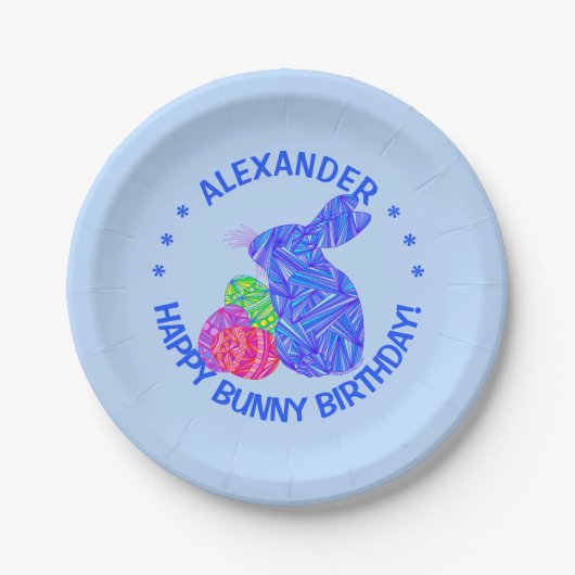 Osterhasen-Ostern Z blaues Themed Pappteller (Vorderseite)