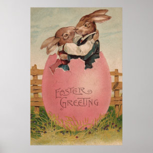 Osterhasen-Paar beim Küssen eines bemalten bunten Poster