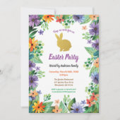 Osterhasen-Party Aquarell Blumengold Einladung (Vorderseite)