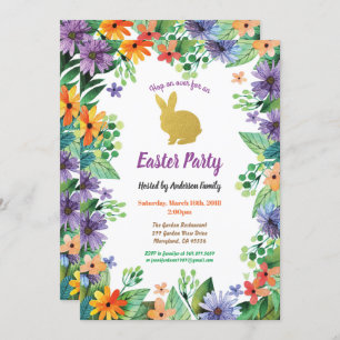 Osterhasen-Party Aquarell Blumengold Einladung