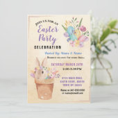 Osterhasen Party Ei Hunt Rosa Korb Einladung (Stehend Vorderseite)