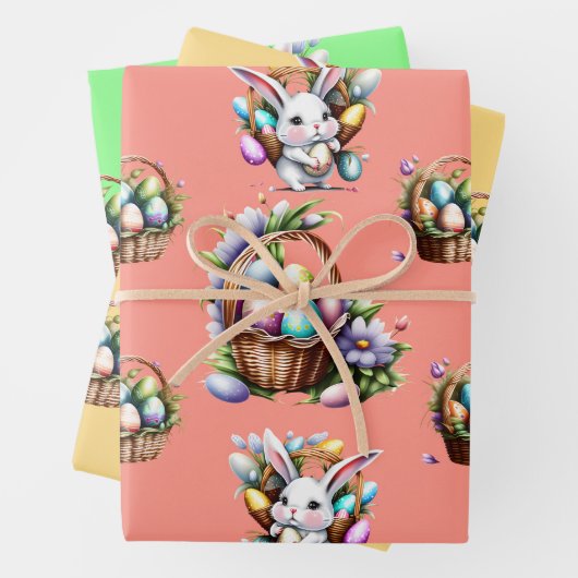 Osterhasen-Pastelleier Korb Geschenkpapier Set (Beispiel)