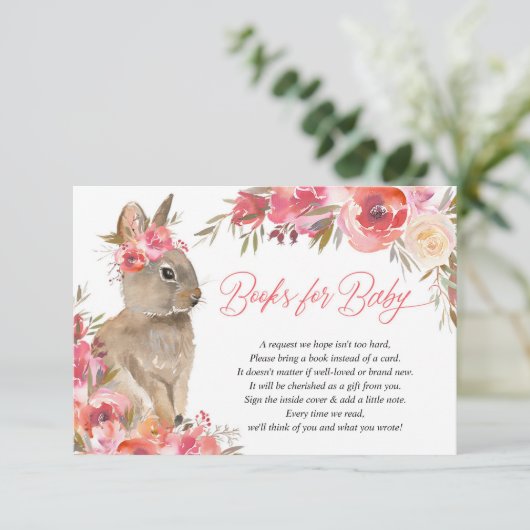 Osterhasen-Rosa Korallenblütenbücher für Babyenzel Begleitkarte (Stehend Vorderseite)