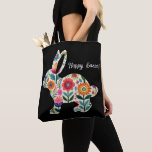 Osterhasen-Silhouette in Blütenform auf schwarzem Tasche