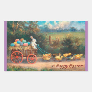 Osterhasen-Sticker mit Ostereierwagen Rechteckiger Aufkleber