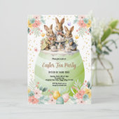 Osterhasen-Tee-Party Einladung. Pastelgrün Einladung (Stehend Vorderseite)
