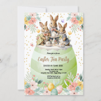 Osterhasen-Tee-Party Einladung. Pastelgrün Einladung