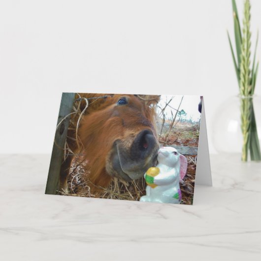 Osterhasen- und Brown-Pferd Feiertagskarte (Vorderseite)