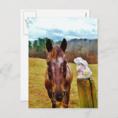 Osterhasen- und Brown-Pferd Feiertagspostkarte (Vorne/Hinten)