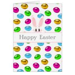 Osterhasen und bunte Eier auf Weiß