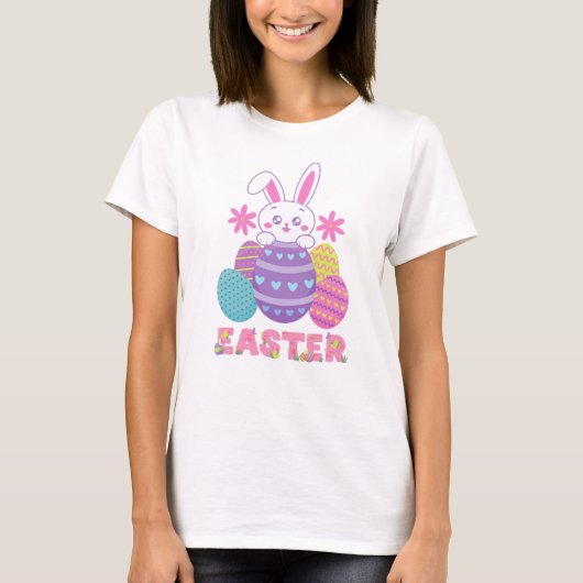 Osterhasen und bunte Eier T-Shirt (Vorderseite)