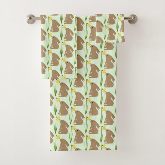 Osterhasen und Daffodische Blume Gemustert Badhandtuch Set (Insitu)