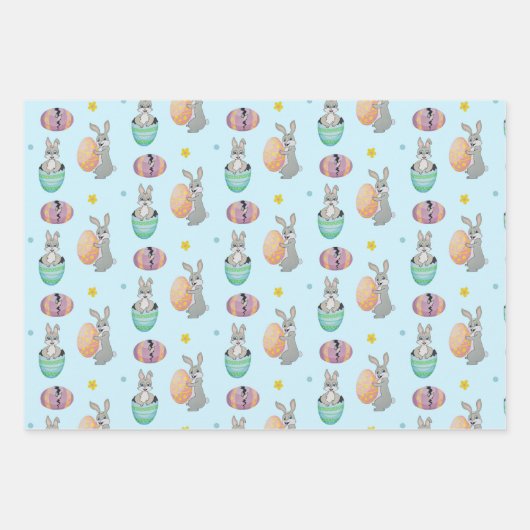 Osterhasen und Ei gemustert Geschenkpapier Set (Vorderseite)