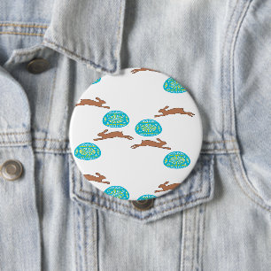 Osterhasen und Eier in Weiß Button