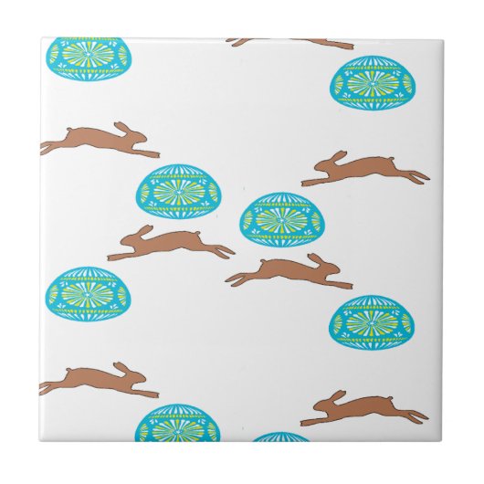 Osterhasen und Eier in Weiß Fliese (Vorderseite)