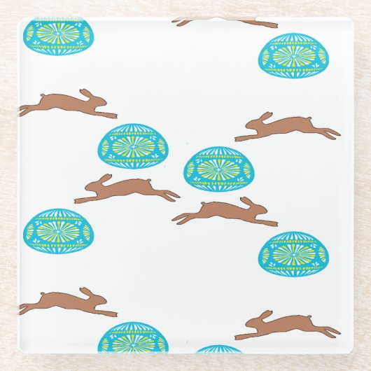 Osterhasen und Eier in Weiß Glasuntersetzer (Vorderseite)