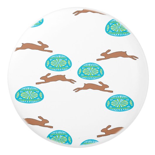 Osterhasen und Eier in Weiß Keramikknauf (Vorderseite)