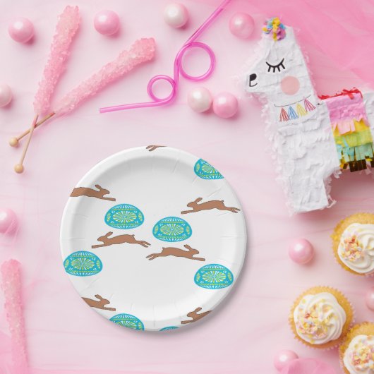 Osterhasen und Eier in Weiß Pappteller (Party)