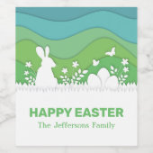 Osterhasen und Eier Paperschnitt 3e grüne Natur Weinetikett (Einzelnes Label)