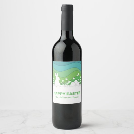 Osterhasen und Eier Paperschnitt 3e grüne Natur Weinetikett (Vorderseite)