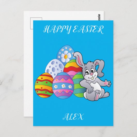 Osterhasen und Eier personalisierte Postkarte. Postkarte (Vorne/Hinten)