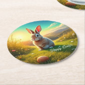 Osterhasen und farbenfrohe Eier im Frühjahrsmagie Runder Pappuntersetzer (Angewinkelt)