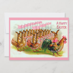 Osterhasen und Hühner beim Marschieren Feiertagskarte