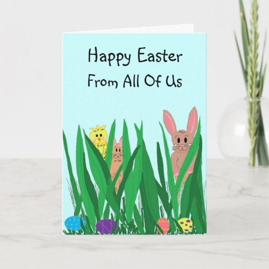 Osterhasen und Küken Feiertagskarte (Vorderseite)
