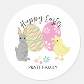 Osterhasen und Küken mit dekorierten Eiern Runder Aufkleber (Vorderseite)