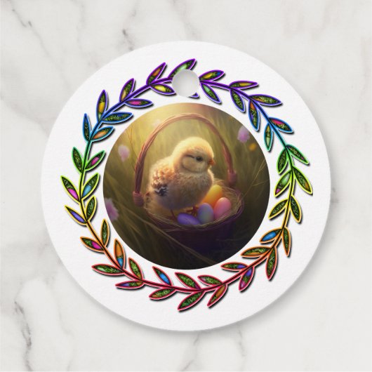 Osterhasen und Küken mit Eierkörben Geschenkanhänger (Rückseite)