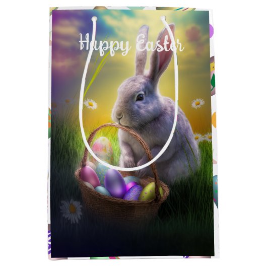 Osterhasen und Küken mit Eierkörben Mittlere Geschenktüte (Vorderseite)