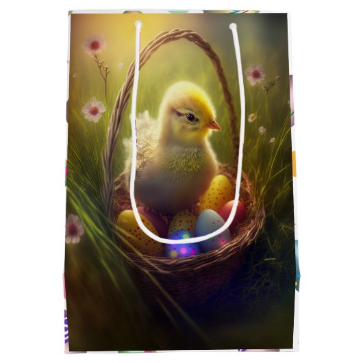 Osterhasen und Küken mit Eierkörben Mittlere Geschenktüte (Rückseite)