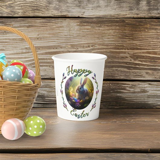 Osterhasen und Küken mit Eierkörben Pappbecher