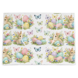 Osterhasen und Ostereier in Pastell Blumen und Sch Große Geschenktüte