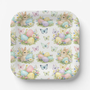 Osterhasen und Ostereier in Pastell Blumen und Sch Pappteller