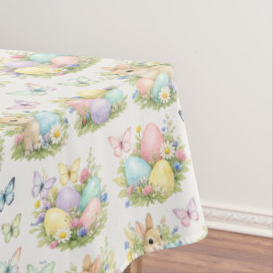 Osterhasen und Ostereier in Pastell Blumen und Sch Tischdecke