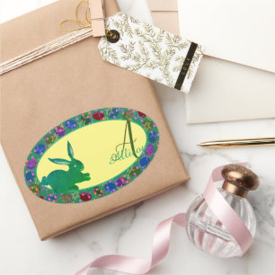 Osterhasen- und Rose-Eiern Monogramm-Aufkleber Ovaler Aufkleber